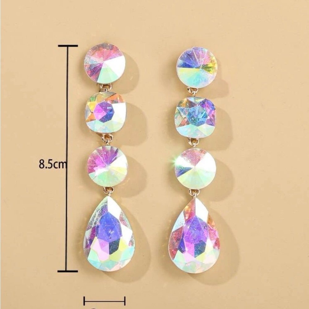 🆕 Glamorous Multicolor Waterdrop Earrings Womens Beauty Pageant Ball Brand New - Picture 5 of 5